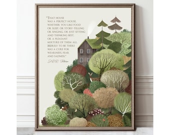 JRR Tolkien Quote: That House Was A Perfect House – Hobbit LOTR Cozy Home Woodland Illustration Housewarming Gift Idea – Framed Option