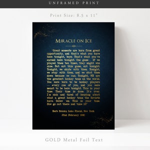 Miracle On Ice Speech - Gold Print on Paper - Herb Brooks Speech, 1980 Miracle Hockey Poster, Russia USA Olympic Hockey Team Manager Gifts Unframed Print