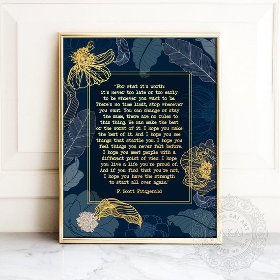 Inspirational Wall Art - F Scott Fitzgerald Quote Wall Art - Book Quote Wall Art - Gold Foil Print Peony - Literary Quotes Great Gatsby Gift