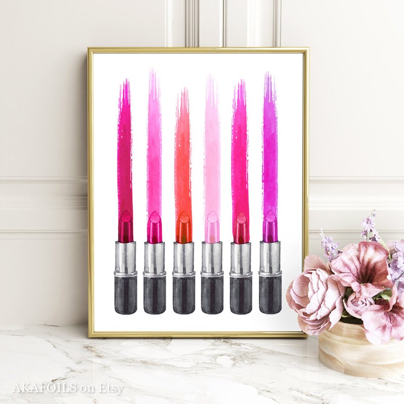 Lipstick Print Watercolor Lipstick Art Lipstick Wall Art Etsy