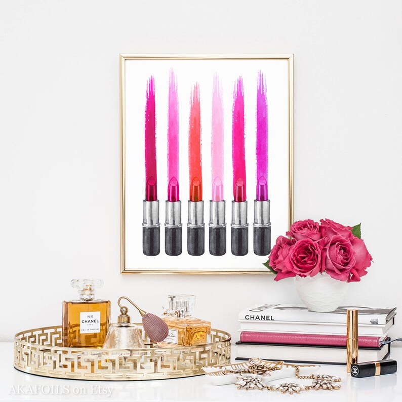 Lipstick Print Watercolor Lipstick Art Lipstick Wall Art Etsy