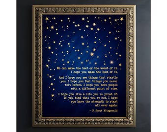 F. Scott Fitzgerald Quote Wall Art – Great Gatsby Gold Foil Literary Print Framed