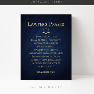 Lawyer Gift Gifts for Lawyers Real Gold Foil Print Lawyer's Prayer by Sir Thomas More Law Student Gift Law School Graduation Gift image 6