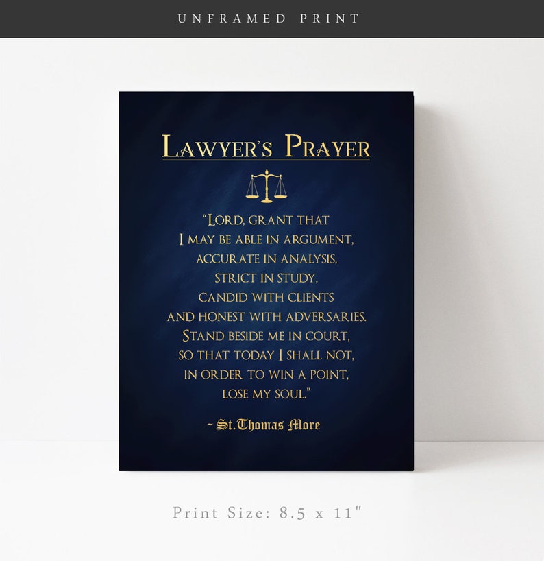 Lawyer Gift Gifts for Lawyers Real Gold Foil Print Lawyer's Prayer by Sir Thomas More Law Student Gift Law School Graduation Gift image 6
