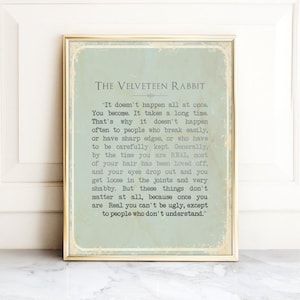 Velveteen Rabbit Quote Print - Velveteen Rabbit Art - Vintage Book Velveteen Rabbit Decor, You Become - Baby Decor Nursery, Baby Shower Gift