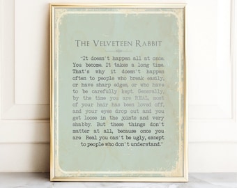 Velveteen Rabbit Quote Print - Velveteen Rabbit Art - Vintage Book Velveteen Rabbit Decor, You Become - Baby Decor Nursery, Baby Shower Gift