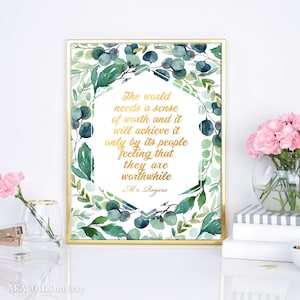 Social Worker Gift Inspirational Quote Social Work Office Decor Mr Rogers Quote Floral Typography Print, Therapist Gift Motivational Art image 2