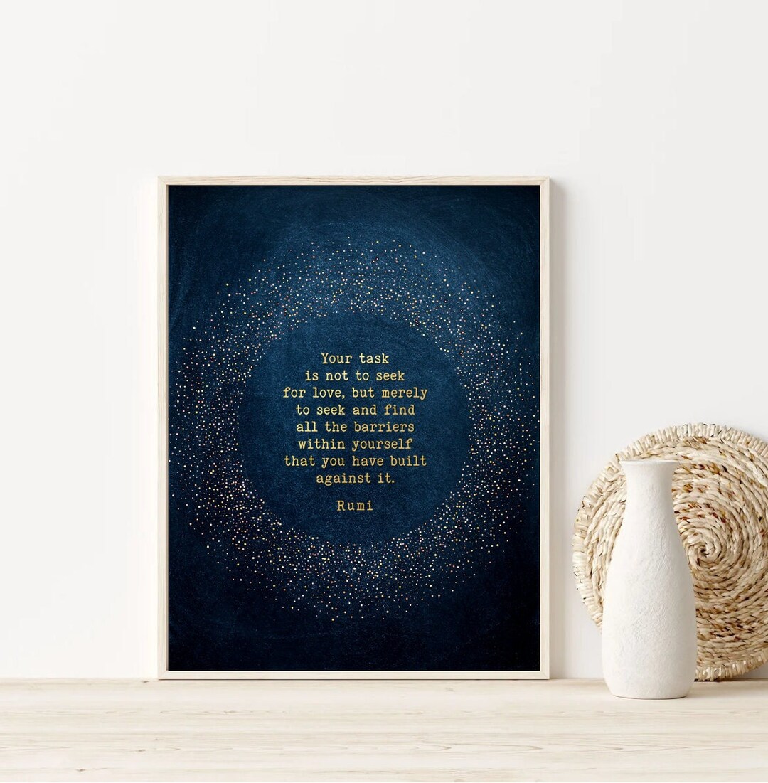 Inspirational Wall Art - Rumi Poetry Print - Rumi Quote Your Task is Not to  Seek for Love - Tiny Gold Silver Stars Gift Idea - Rumi Poem - Etsy, image size:1080x1101