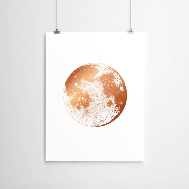 Copper Wall Art Moon Print Real Copper Foil Moon Galaxy Etsy