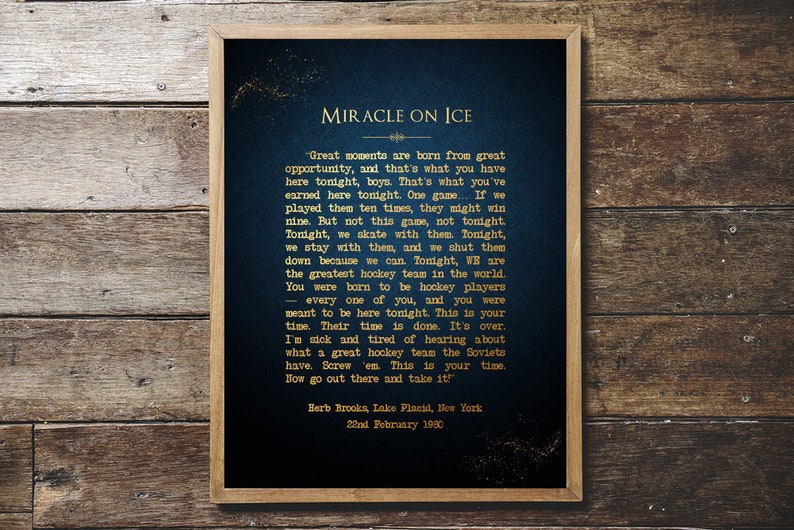 Miracle On Ice Speech - Gold Print on Paper - Herb Brooks Speech, 1980 Miracle Hockey Poster, Russia USA Olympic Hockey Team Manager Gifts image 4