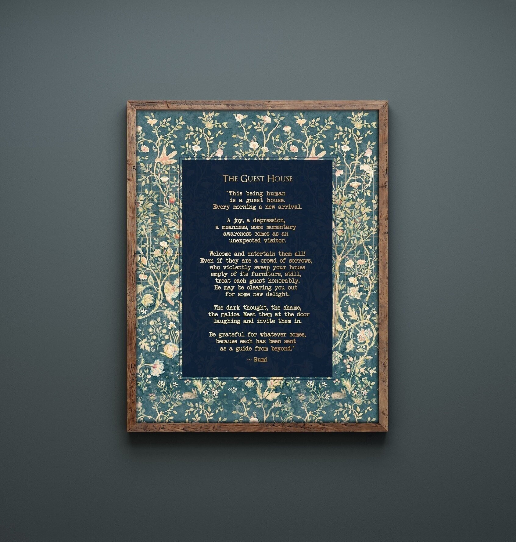 RUMI GUEST HOUSE Framed Print - Gold Lettering - Inspirational Poem ...