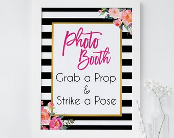 Chic Photo Booth Template Sign Wedding Photo Booth Template Photo Booth Sign Printable Photo Booth Grab a Prop and Strike a Pose Sign