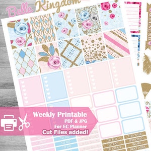 印刷可能なプランナーステッカー、グリッタープランナーステッカー、Erin Condren で使用、ウィークリーキット、プランナーステッカーセール、パステルプランナーステッカー、ローズ