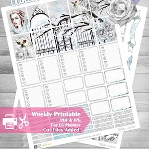 Printable Planner Stickers, use with Erin Condren, Winter Stickers, White, Owl, Florals, ECLP, Blue, Frost, Rose, Planner kit, cutfiles