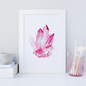 Pink Crystal wall art, Minimalist, October Birthstone, Pink Tourmaline, Watercolor Gem, Wall art, Printable wall art, Office Decor, Pink