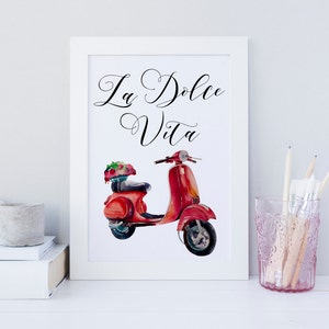 La dolce Vita Wandkunst, Vespa Druck, Italien Kunst, Italienischer Zitat Druck, The beautiful life print, Floral Sommer Druck, Typography Print, Deko