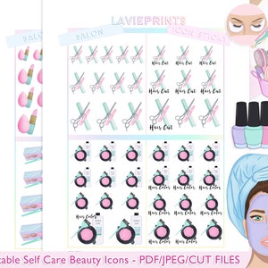 Self Care planner stickers, Salon appointment Printable Planner Stickers, beauty stickers,  Me time Planner stickers,lash brow stickers