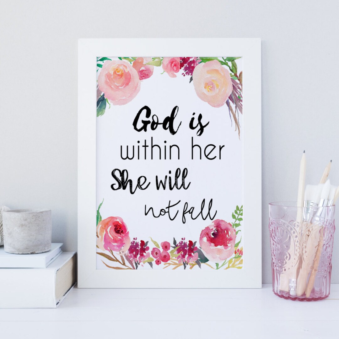 Printable Bible Verse, Wall Art, Psalm 46 5 Print, God is Within Her