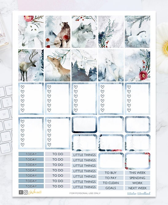Winter Woodland Weekly Kit Printable Planner Stickers - Winter Weekly ...