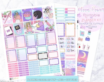 weekly kit Printable planner stickers, Pastel kawaii stickers, Sailor moon planner stickers, Erin Condren Planner weekly Stickers Cutlines