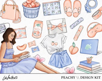 Peachy Girl Clipart: Hand-Drawn Fashion Illustrations (Digital Download)