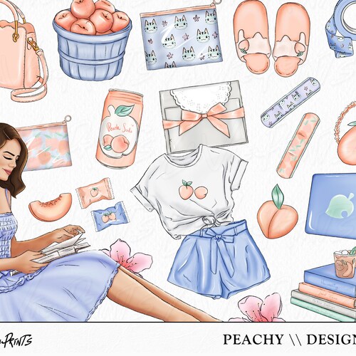 Peach Blue Digital Scrapbook Paper Fashion Hand Drawn Summer - Etsy