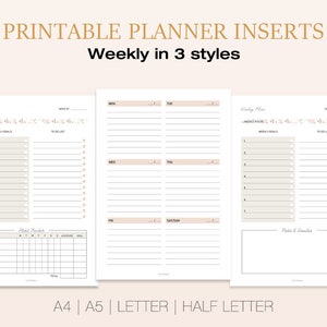 Planner settimanale stampabile / 2 stili / boho floreale / Inserti planner / A4/A5/Mezza dimensione/Lettera USA / Download istantaneo / planner settimanale modificabile