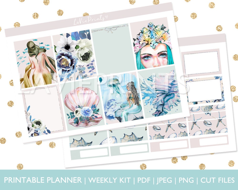 Mermaid Weekly Planner Stickers: Erin Condren Vertical (printable) - Etsy