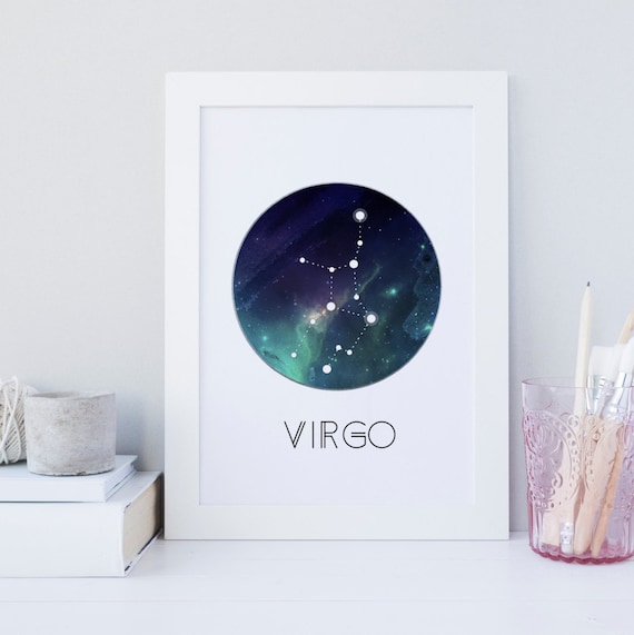 Zodiak Virgo White Instant Download Watercolor Wall Art Home Digital File Printable Minimalist Horoscope Mod Black Sign Decor