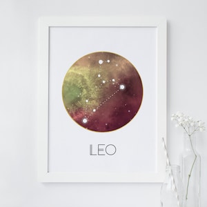 Printable Leo constellation wall art, zodiac art print, printable wall decor, instant digital download,  Leo wall art, space sci-fi art