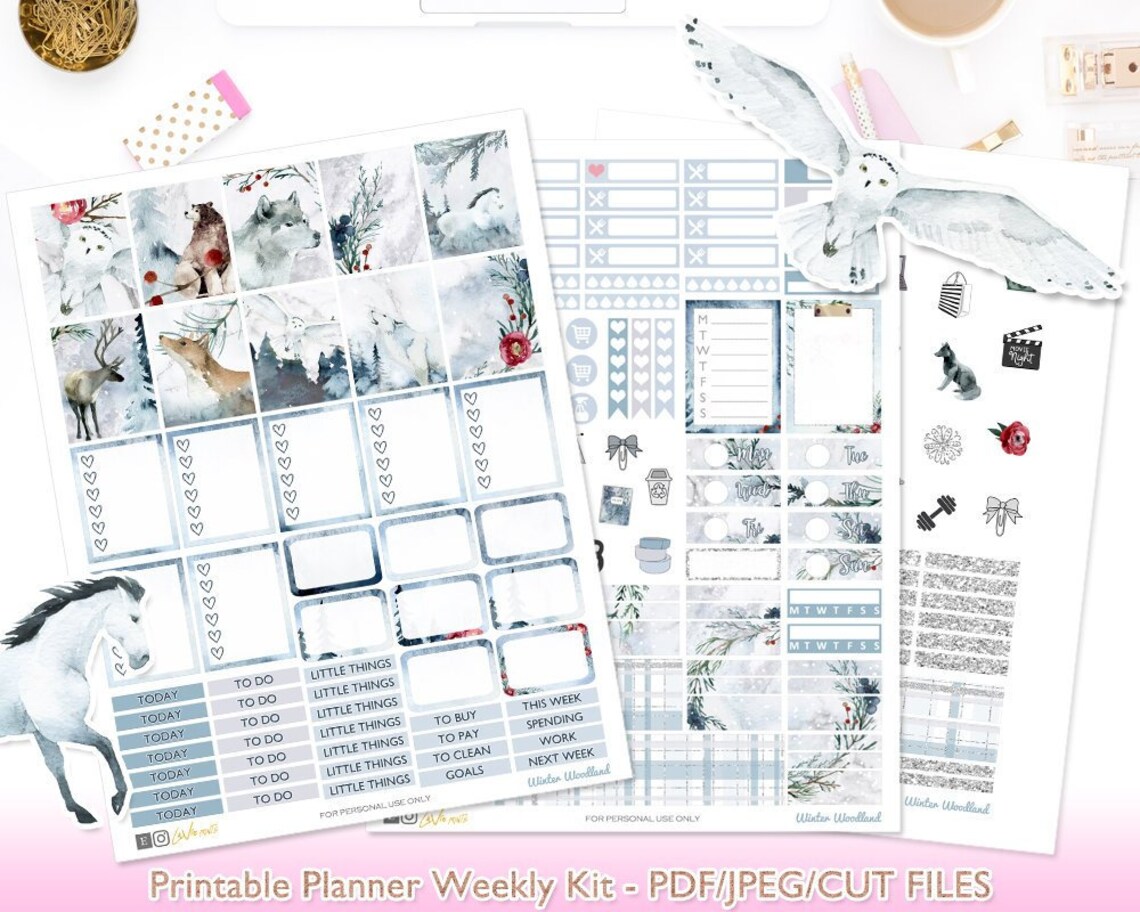 Winter Woodland Weekly Kit Printable Planner Stickers - Winter Weekly ...