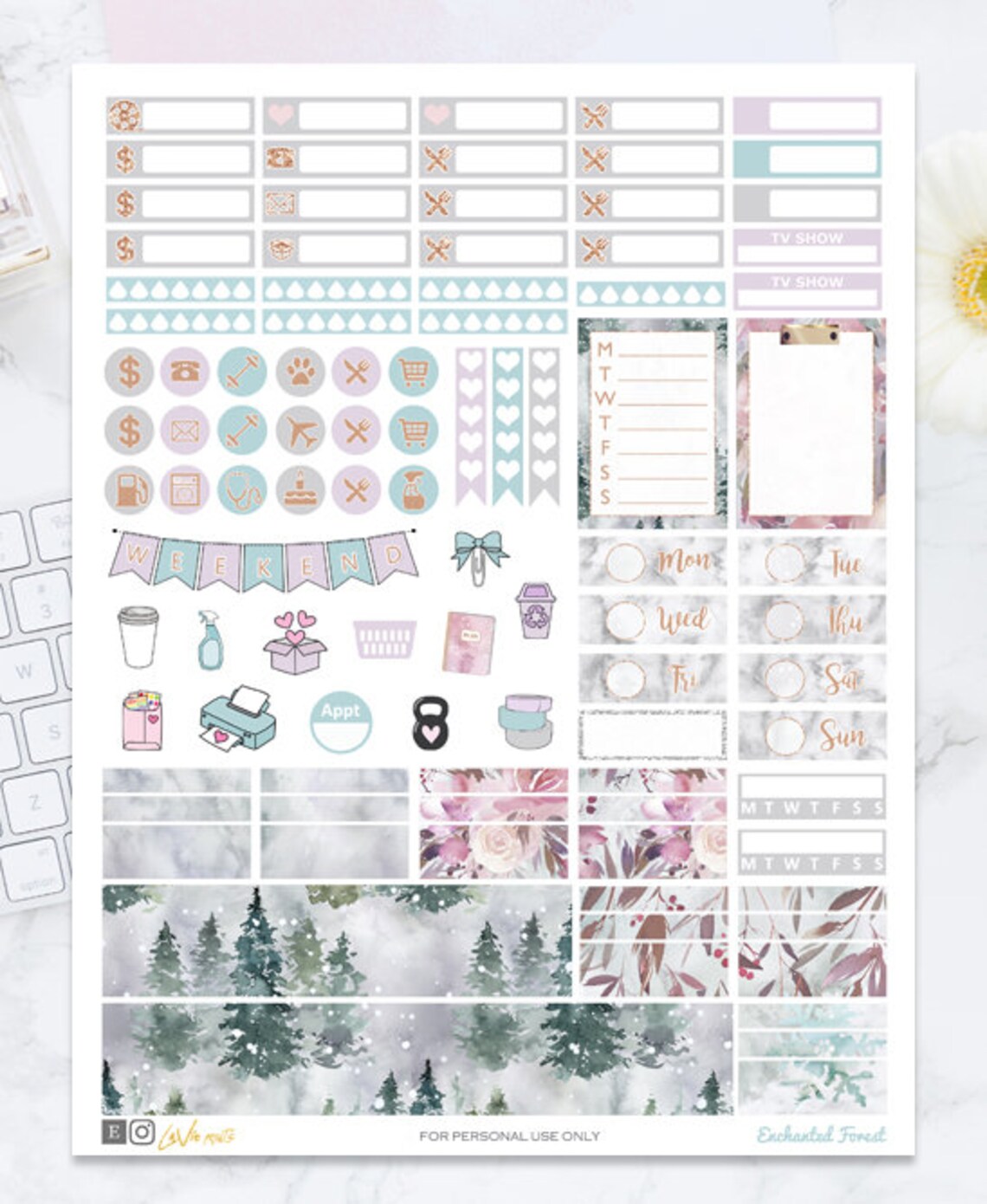 Enchanted Forest Weekly Kit Printable Planner Stickers - Woodland ...