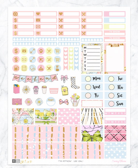 Weekly Kit Printable Planner Stickers- Spring Pink Pastel Weekly Kit ...