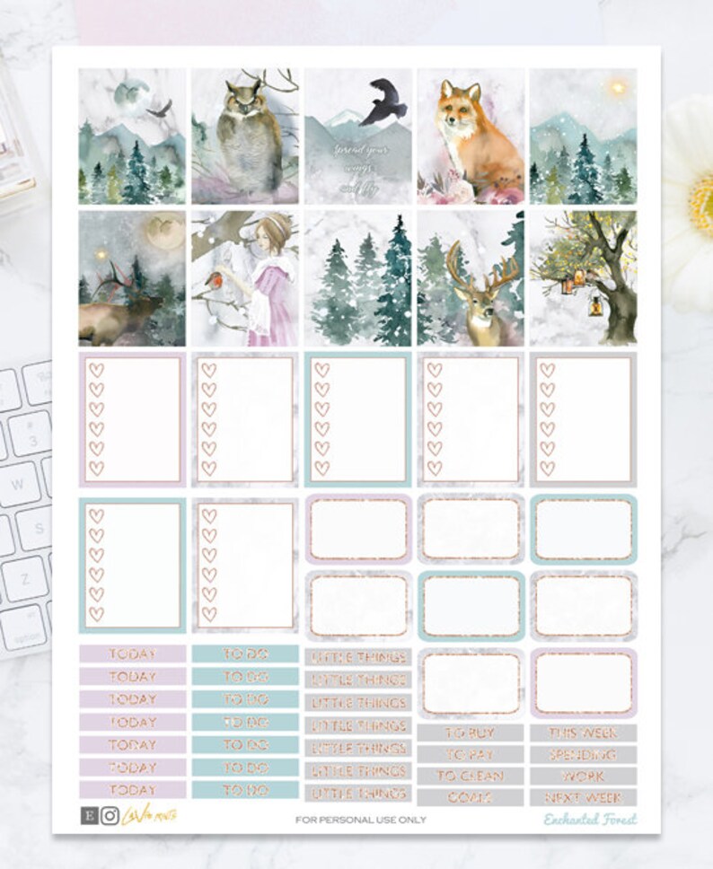 Enchanted Forest Weekly Kit Printable Planner Stickers - Woodland ...