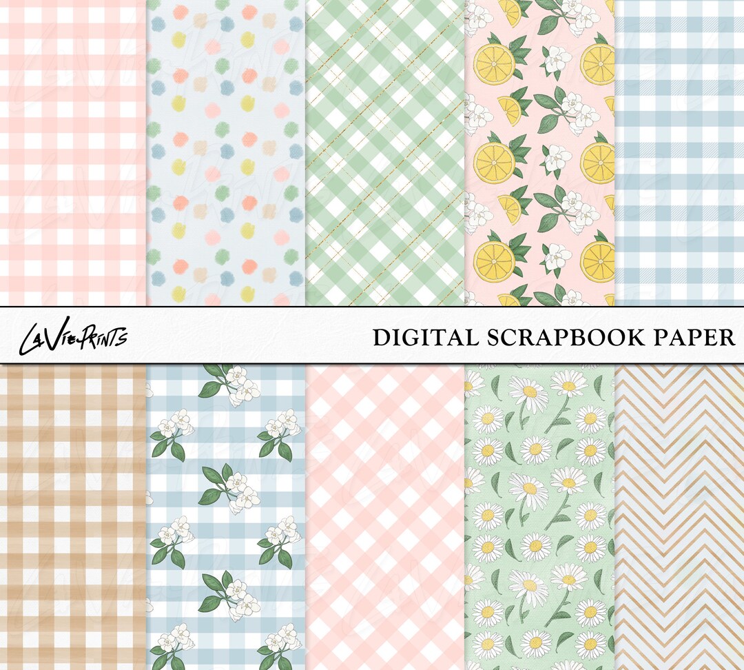 Summer Pinic Pattern Lemon Floral Digital Scrapbook Paper: Summer Picnic Patterns (digital ...