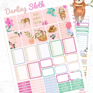 Faultier Planner Sticker, Druckbares Wochenset, Tier Sticker, Faultier Sticker, Verwendung mit Erin Condren, floral, Aquarell Sticker, Cutfiles Bild 6