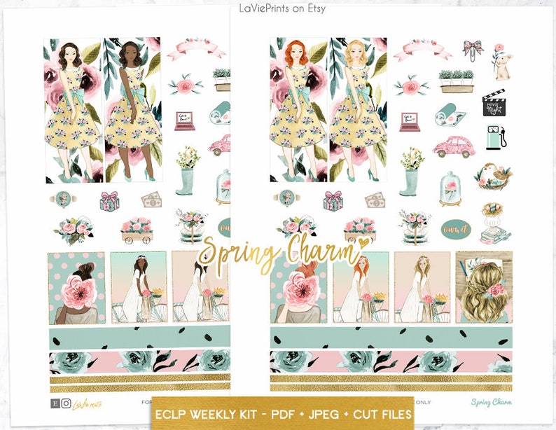 Spring Weekly Kit Printable Planner Stickers Floral Vintage | Etsy