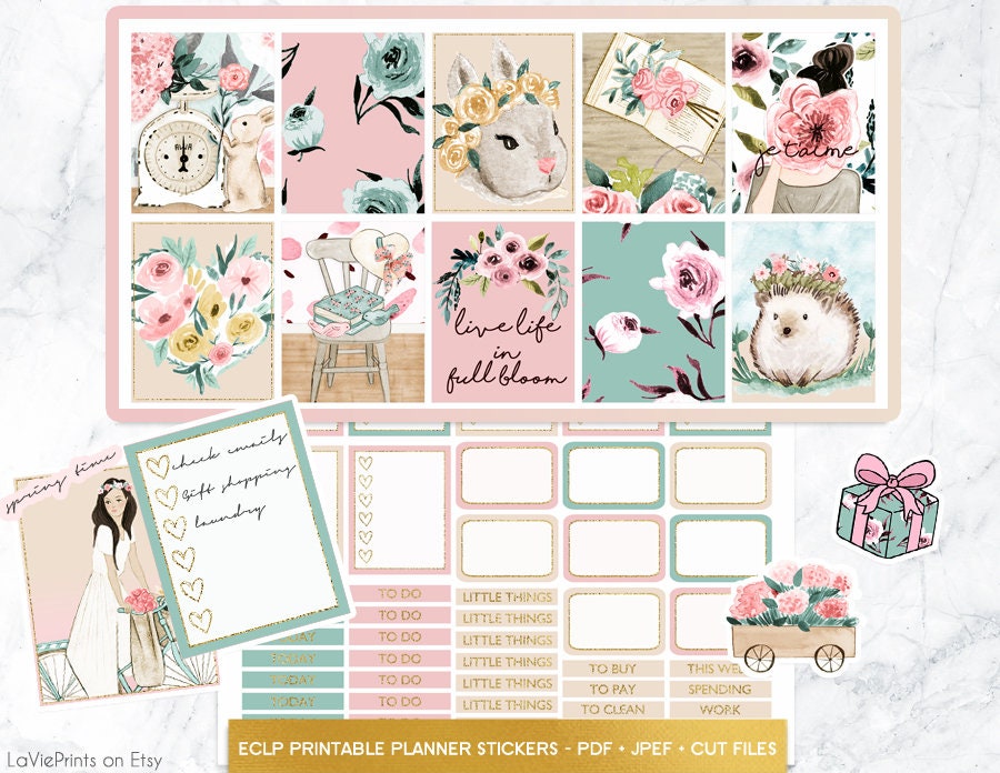 Spring Weekly Kit, Printable Planner Stickers, Floral Vintage Stickers ...