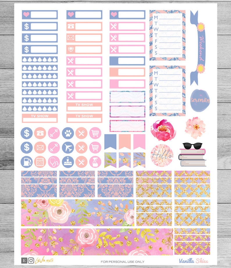 Printable Floral Weekly Planner Stickers Rose Quartz Serenity Etsy