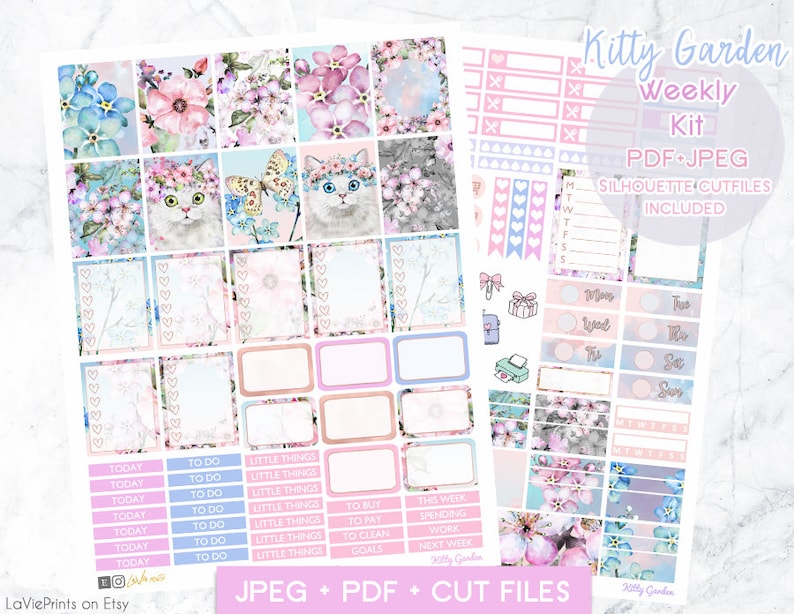 Cute Cat Printable Weekly Planner Stickers Kit, Erin Condren Cat ...