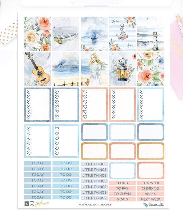 Seaside Weekly Kit Printable Planner Stickers - Floral Weekly Kit Erin ...
