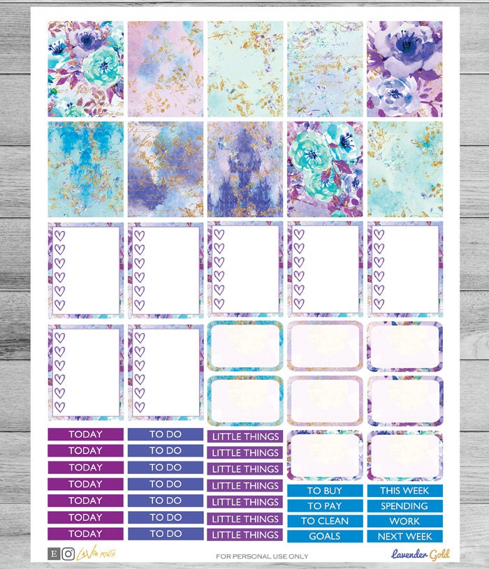 Weekly Printable Planner Stickers, Lavender Planner Sticker Kit, Purple ...