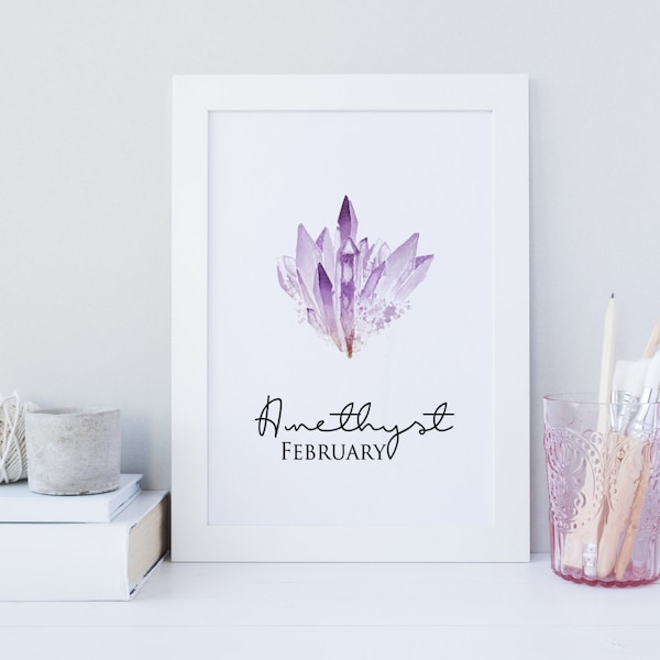 Amethyst wall art, gemstone wall print, February birthstone wall art, birthstone printable art, birthstone print, amethyst gemstone art