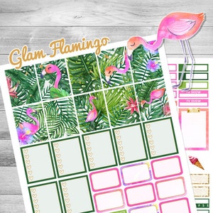 Printable planner stickers, flamingo stickers, use with Erin Condren planner,  weekly kit, palm stickers, tropical stickers, sticker SALE