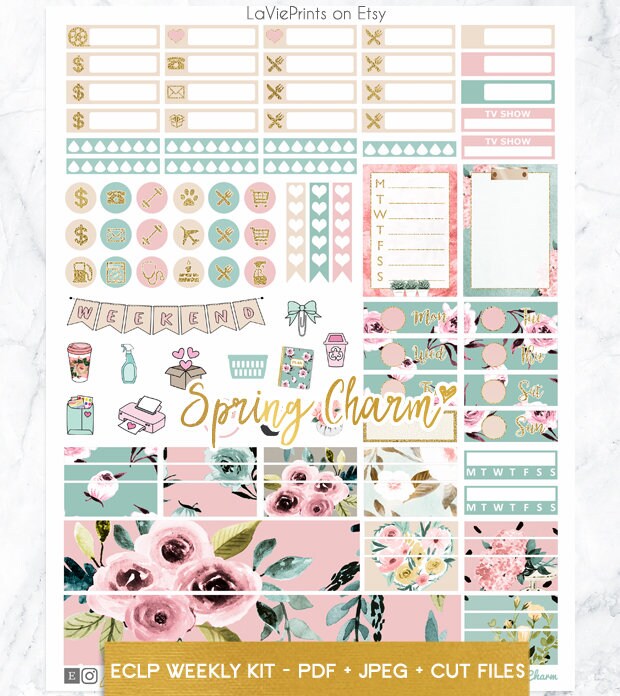 Spring weekly kit Printable Planner stickers Floral vintage | Etsy
