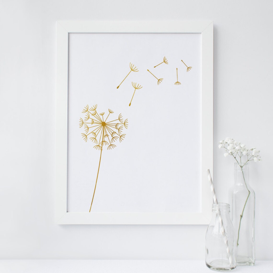 Dandelion Wall Art Wish Wall Art Make a Wish Print Gold Etsy