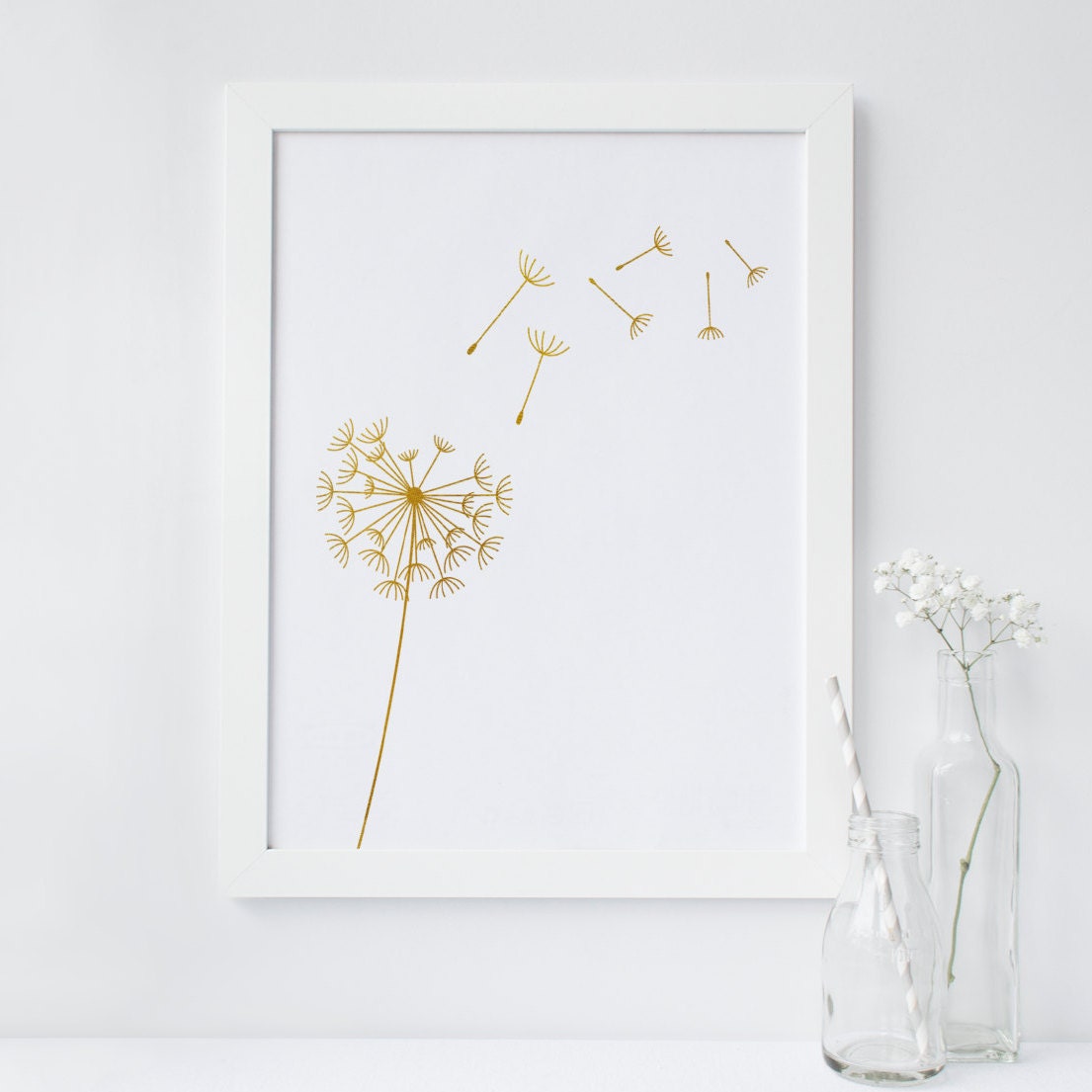 Dandelion wall art wish wall art Make a wish print Gold Etsy