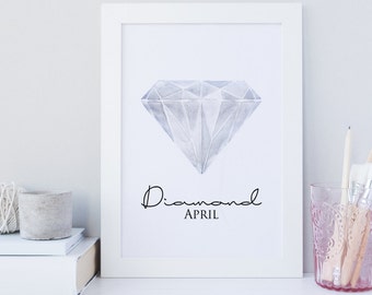 April Birthstone Diamond Print: Minimalist Gemstone Wall Art (Digital Download)