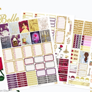 Printable Planner Stickers, Beauty, Beast, Belle Weekly Kit, Planner girl, gold, red, gothic, use with Erin condren, glitter, glam, magical