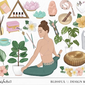 Me Time Clipart, Fashion Illustrations, Fashion Girl Hand Drawn, 35 Individual PNG items, self care clip art, yoga meditation spa clip art